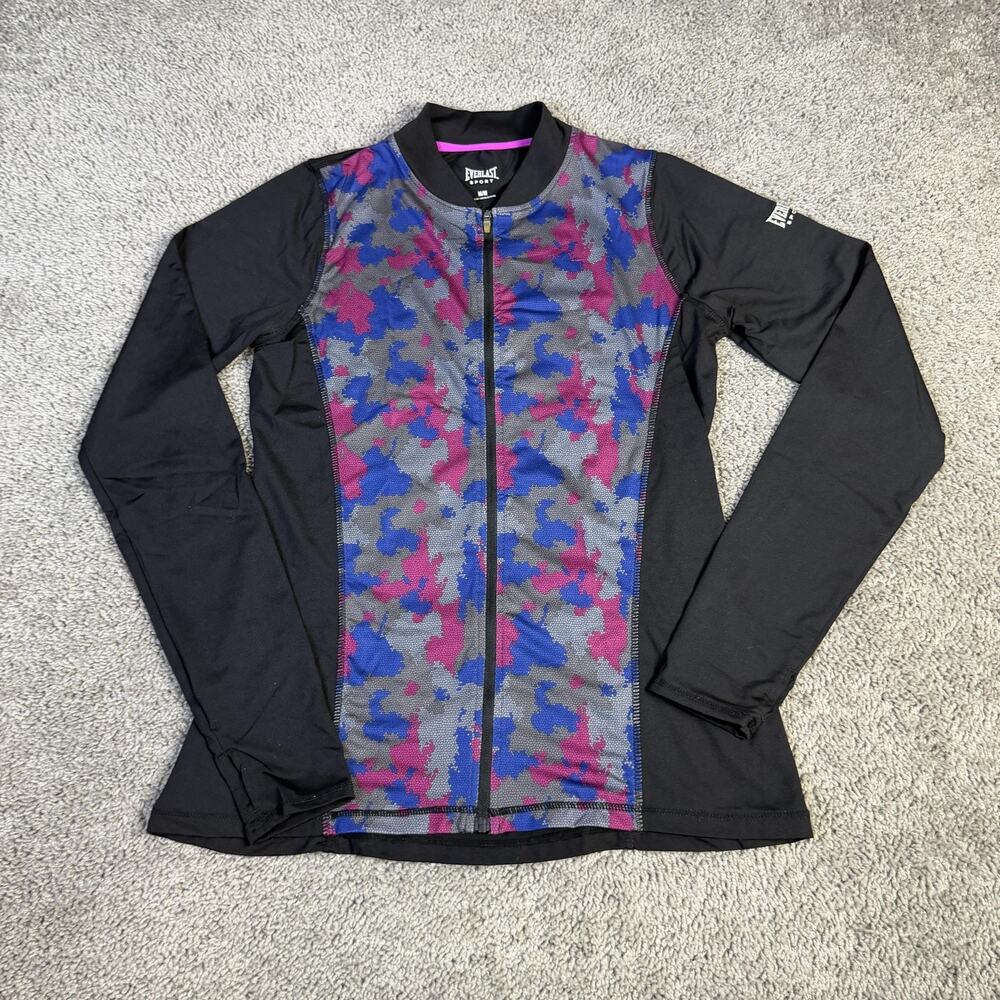 Everlast Jacket Womens M Black Camo Full Zip Athletic Training Top Stretch